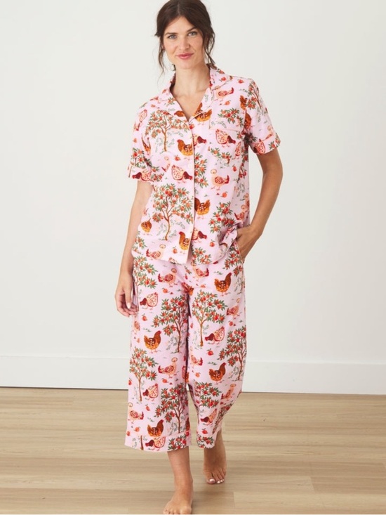 Printfresh Other - Print Fresh Hen House Organic Cotton Pajama Set Short Sleeve & Pants Pink Size S